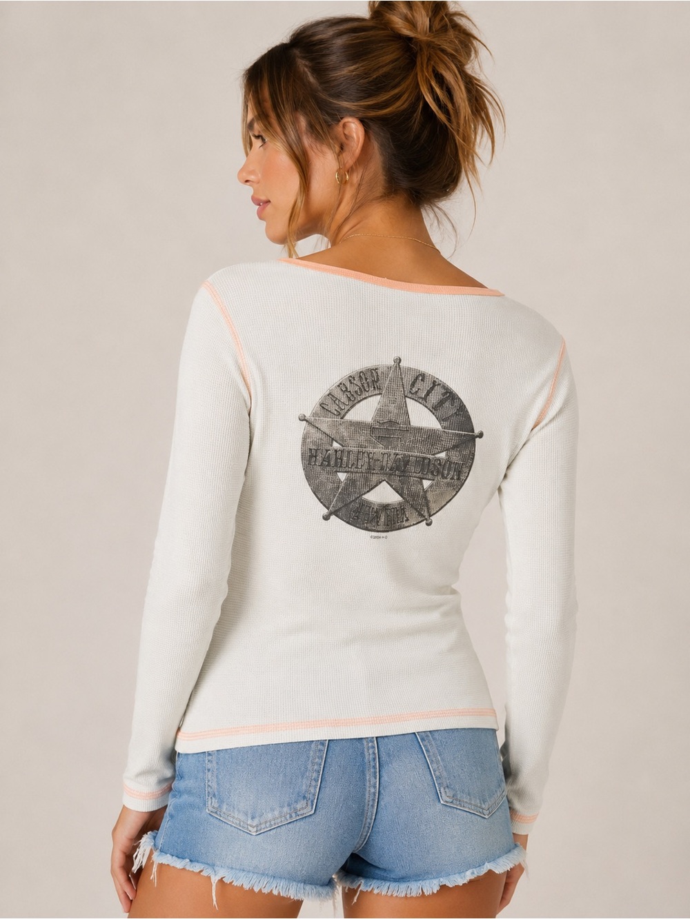 Harley-Davidson Women's M Vintage Long Sleeve Thermal 2004 Winged Heart Sheriff - Picture 2 of 13